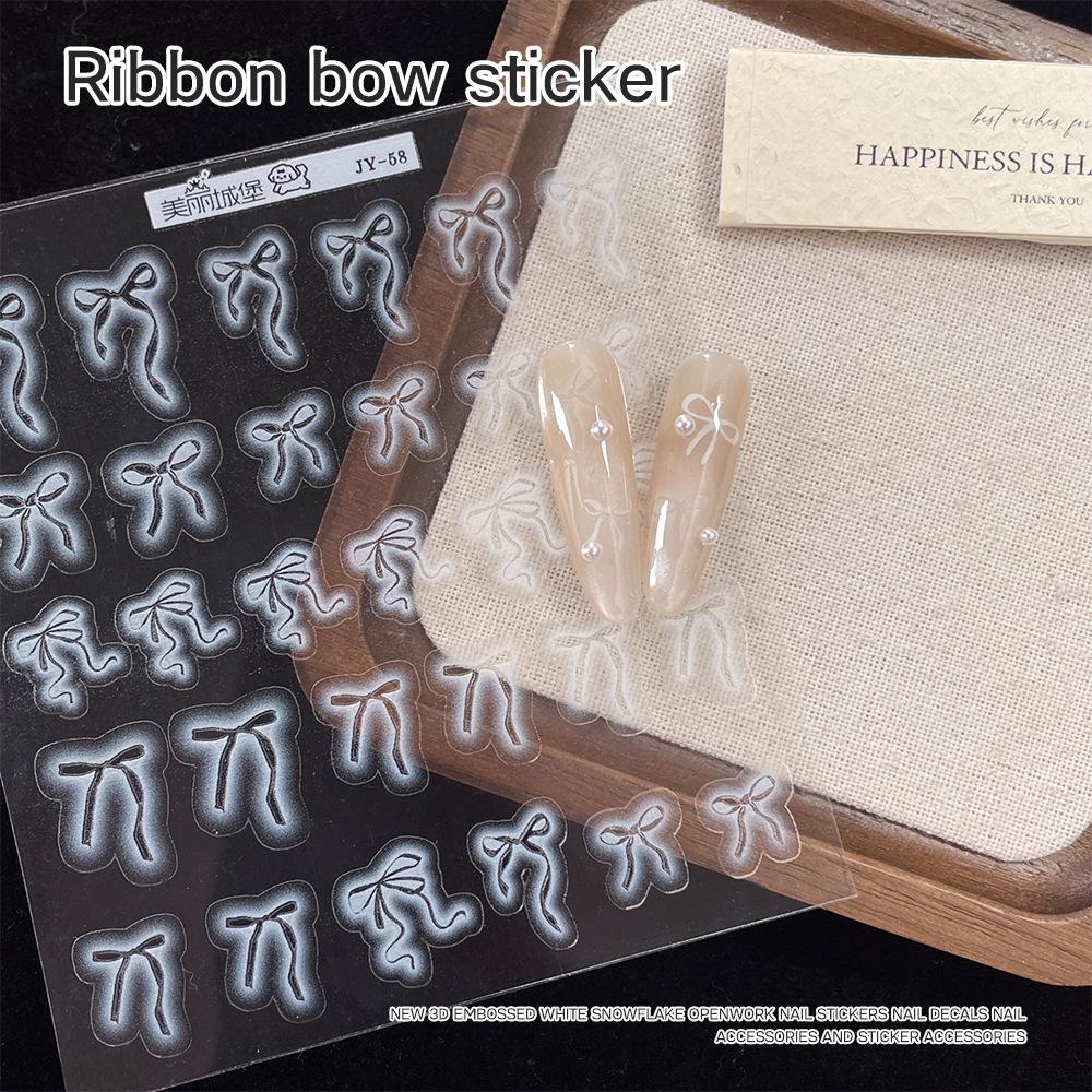 3D Embossed Korean Style White Bow & Snowflake Nail Art Stickers