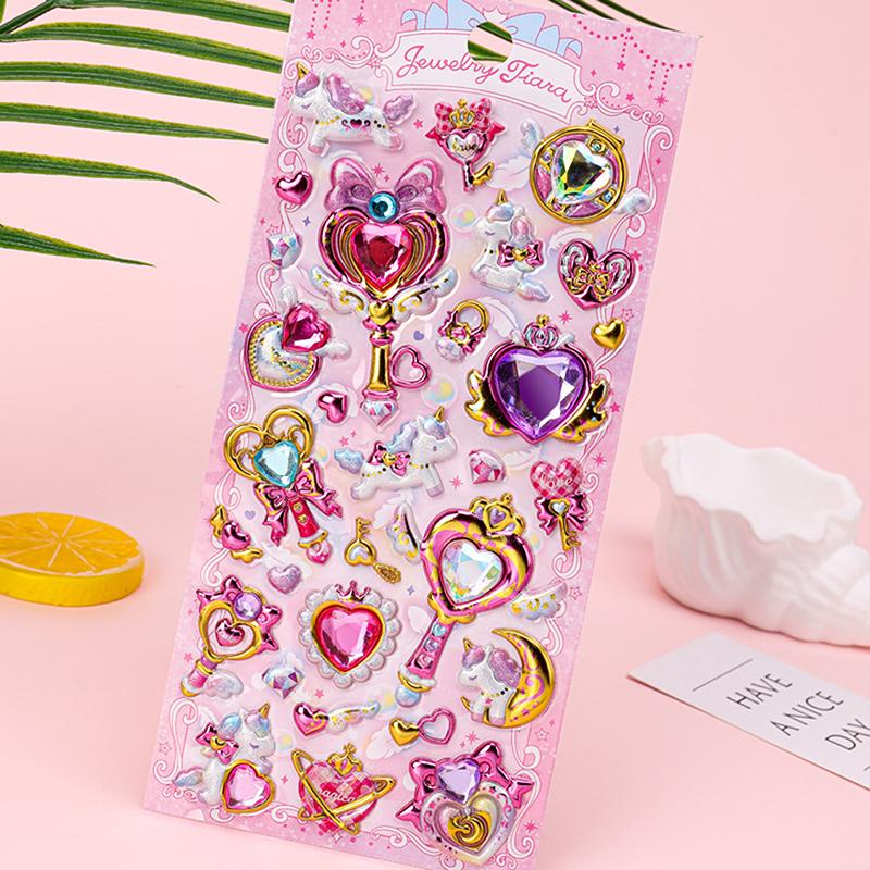 Cute  3D Relief Stickers Cute Aesthetic Stickers Creative Magic Wand Gem Diamond Stickers Shiny Decoration Stickers