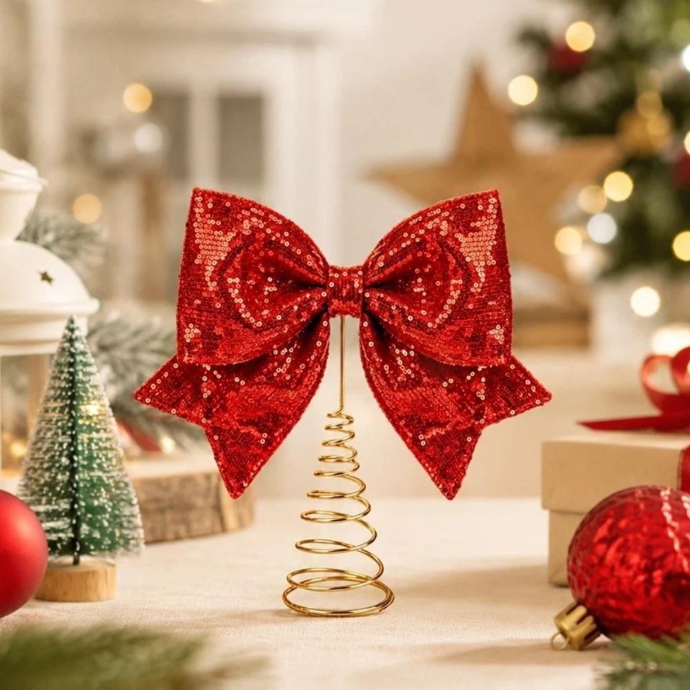 Cloth Sequin Bow Tree Topper Stable Christmas Tree Top Decoration Indoor Decor