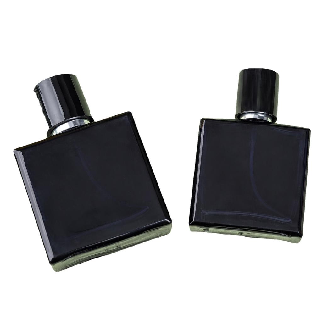 50ml Premium Black Flat Square Glass Perfume Bottle, Empty Refillable Spray Atomizer for Cosmetic Travel Container