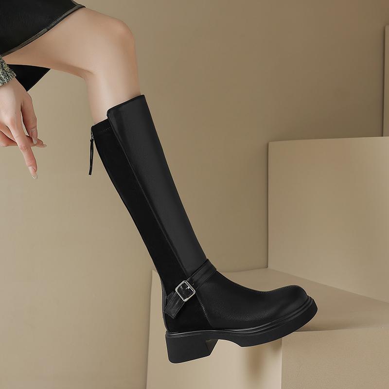 Women's high-heeled boots autumn and winter new thick-heeled large-size casual knee boots