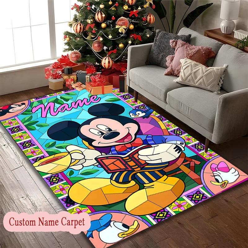 1pc Customize Name Chair Rug for Home Office Use, Colorful Mickey Mouse Storytime Area Carpet Appropriate for All Seasons