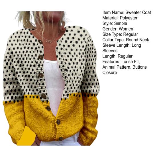 Cardigan aperto sul davanti, vestibilità comoda, con stampa animalier, girocollo, manica lunga, da donna