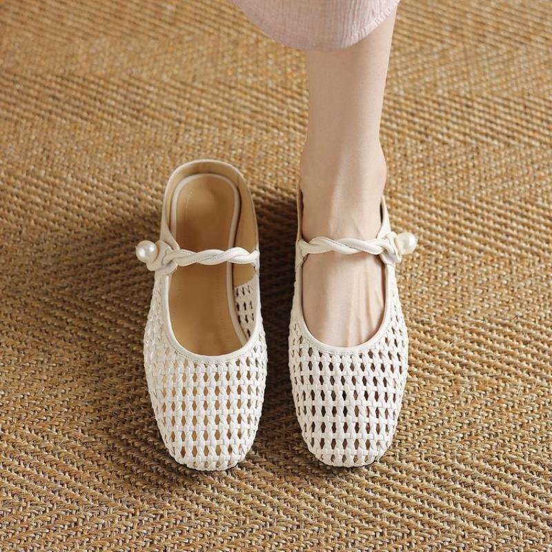 

Half-slip-on High-heel Ankle Boots, One-piece Slip-on Breathable Sandals, Women s Single Shoes 34 бежевий