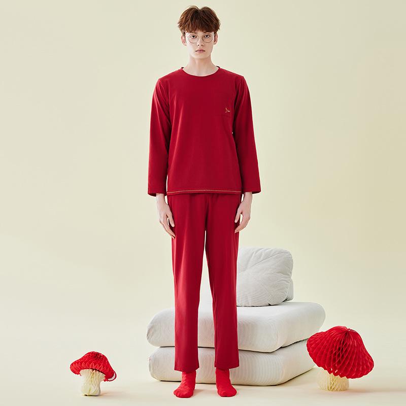 

220g Pure Cotton All-Cotton Autumn/Winter Brushed Pajamas for Couples - Women s & Men s Warm Homewear Set L