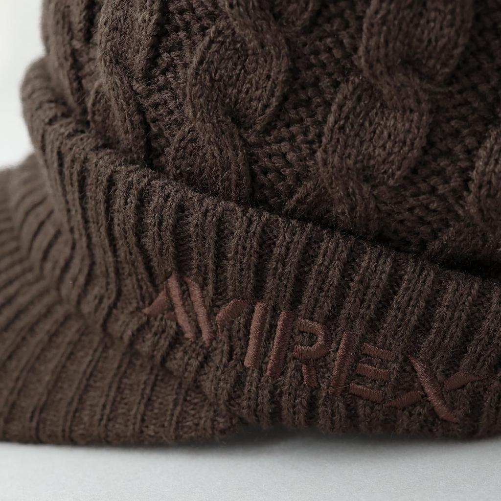 AVIREX cable knit knit cap with perfect for men and size 023 loose-fit brim, women, winter, brown,