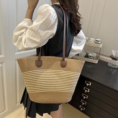 Straw Bag Women's Summer Handbag Seaside Tote Bag Large Capacity Woven Shoulder Bag Rattan Straw Bag Bucket Bag Tide