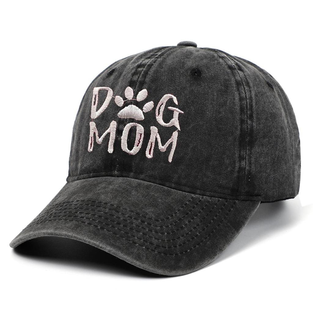 Men's Pure Cotton Distressed Sun Hat with "DOGDADDOGMOM" Embroidery - Large Brim Baseball Cap