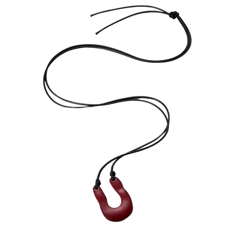 Trendy U Shape Outline Long Leather Cord Necklace Alloy Pendant Women Jewelry Accessory