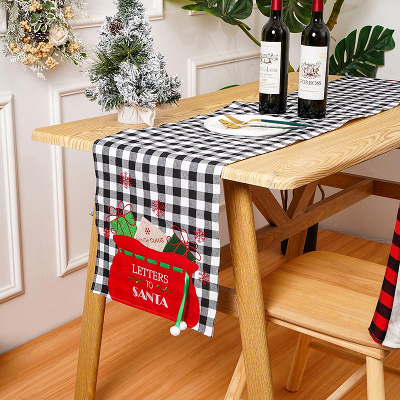 Christmas decorations table flag Christmas gift package embroidered plaid table flag home table decoration