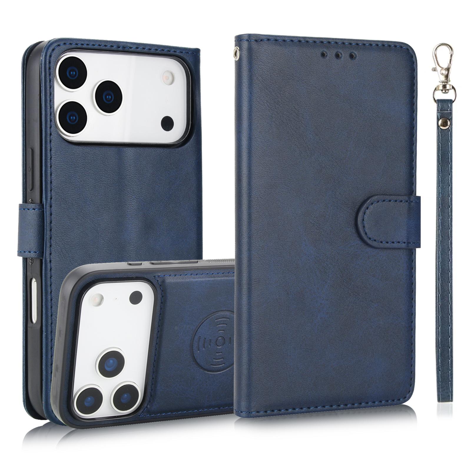 

Magnetic Leather Case for IPhone 16 Pro Max 17 Air 16e 15 Plus 14 13 Mini 12 11 7 8 Xs Xr Lanyard Detachable Card Holder Wallet iPhone Air синий