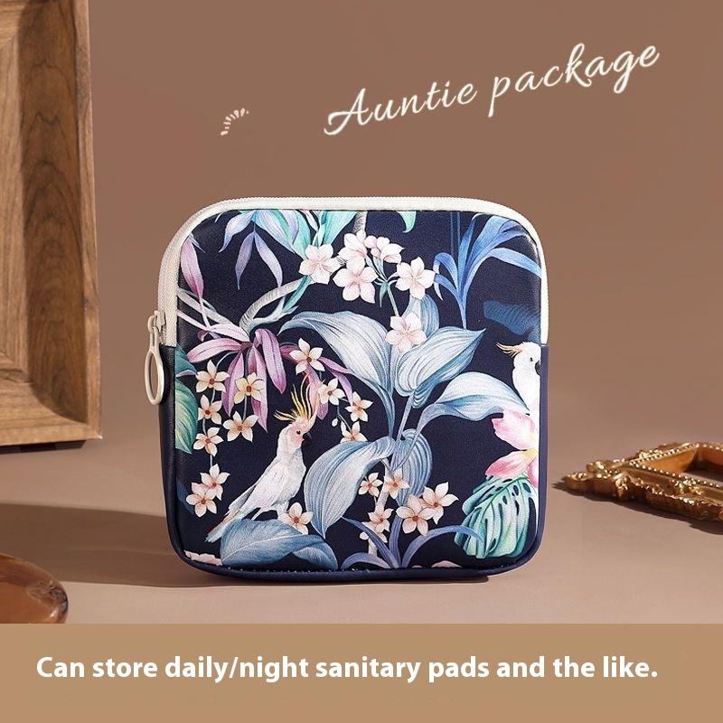 Creative Pvc Sanitary Pads Bag  Floral Print Large Capacity Multipurpose Coin Purse Portable Cosmetic Storage Bag