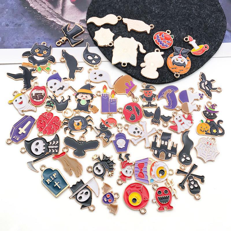 Acessórios de joias DIY para Halloween: Chaveiro, pingente, brincos, pulseira, colar com pingentes de abóbora e fantasma