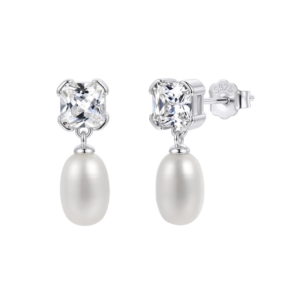 ORSA JEWELS 925 Sterling Silver Fashion Natural Baroque Pearl Drop Earrings for Women Sweet Elegant Party Dangle Jewelry GPE141