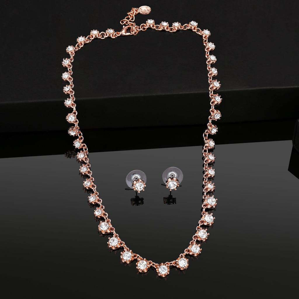 Estele Rose Gold Crystal Sparkling Necklace Set for Women