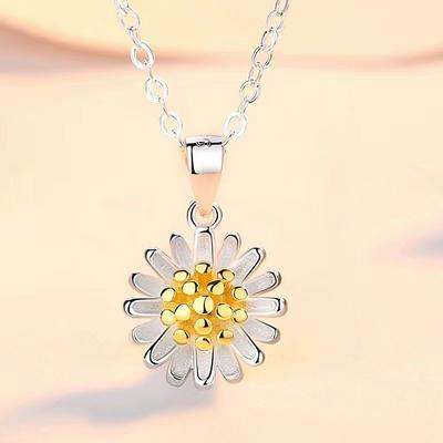 Sterling Silver S925 Little Daisy Necklace Women's Japanese and Korean Simple Dignified Pendant Fashion Accessories