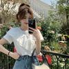 Ruffled Short-sleeved T-shirt Women Summer Fashion Round Neck Ruffle Short Sleeve Straight Solid Color Loose T-shirt