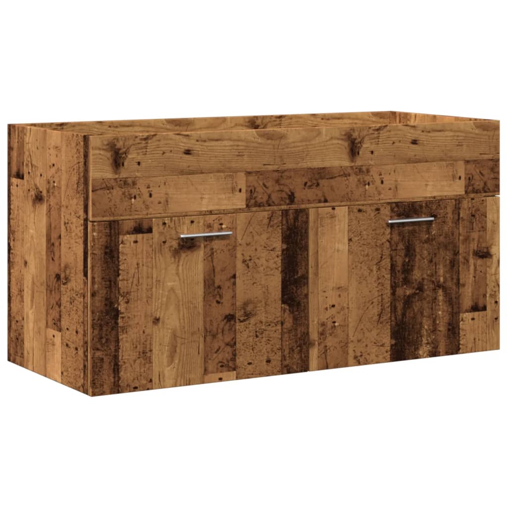 Washbasin Cabinet with Built In Basin Rustic Wood Effect