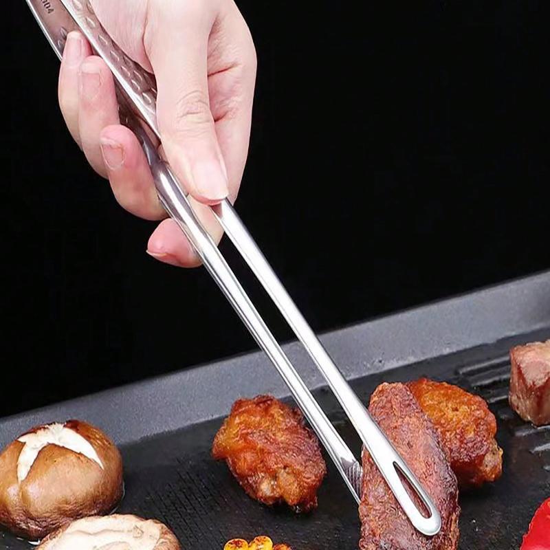 1pc Stainless Steel Food Tongs, Long Handle Non-Slip BBQ Tongs, Steak Tongs, Kitchen Cookware Accessory
