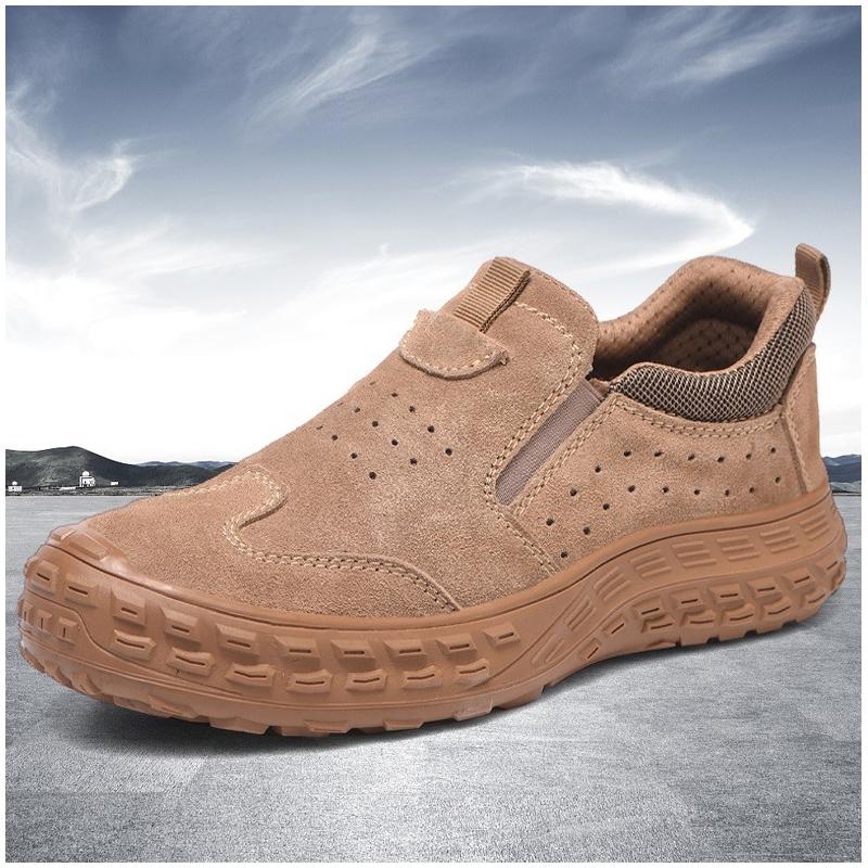 large size mens casual breathable steel toe covers working safety shoes slip-on cow suede leather security boots safe footwear
