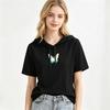 Women Hooded Short Sleeve T-Shirt Women Butterfly Print Drawstring Loose Casual Hoodie Top