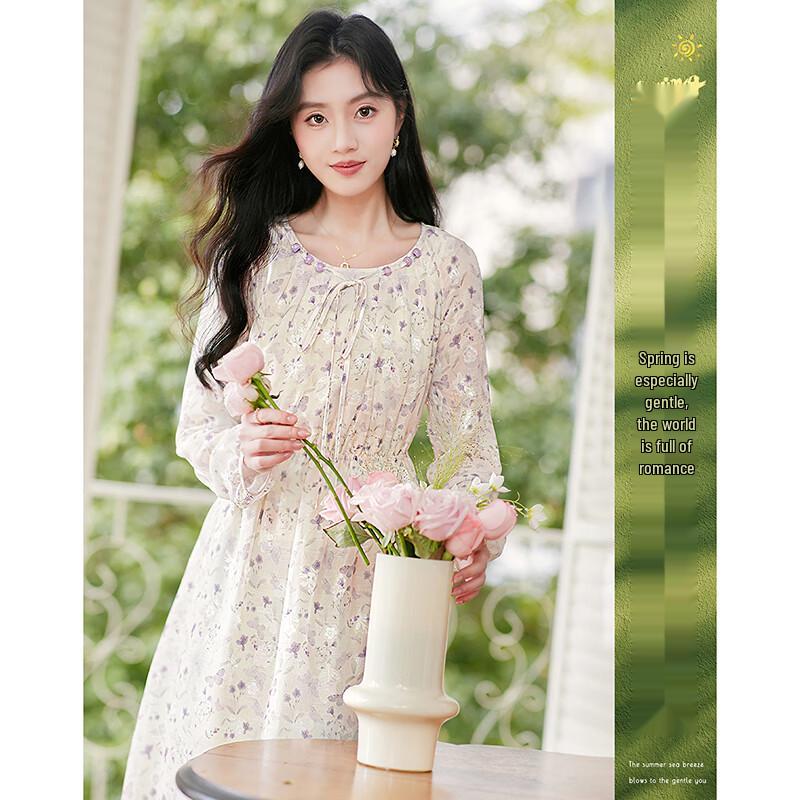 

Women s Elegant Floral Long-Sleeve Midi Dress XL