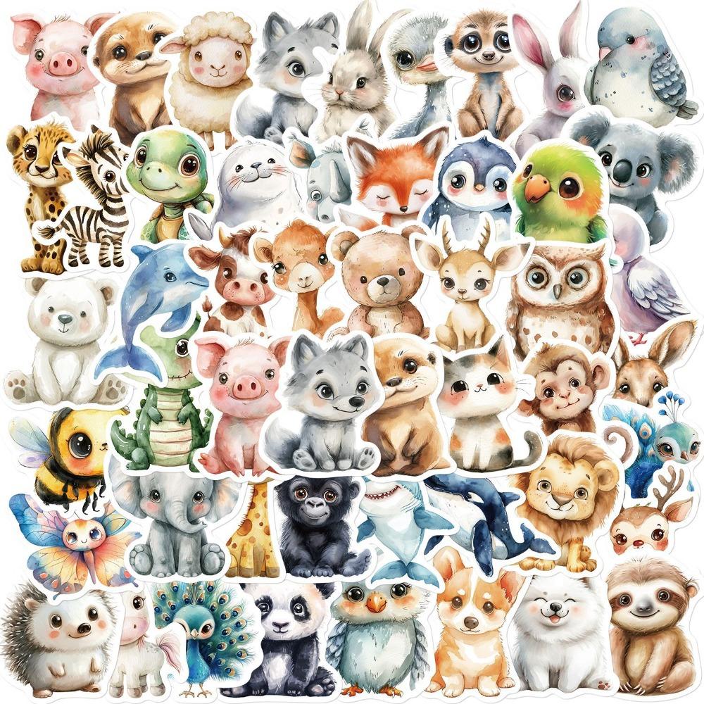 50PCS Cute Watercolor Animals Graffiti Stickers Phone Wall Scrapbook Motorcycle Waterproof Cartoon Sticker