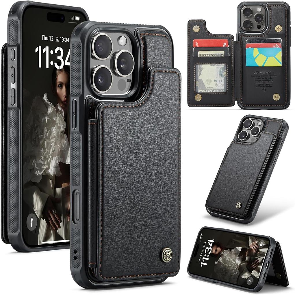 IPhone Wallet Protective Case with Card Holder, RFID Shielding, Men's and Women's Shock-absorbing Leather Bracket, Durable Protective Phone Case