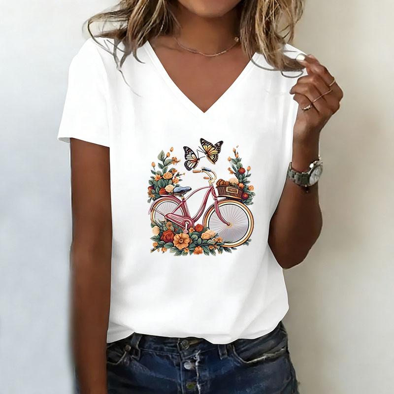 Casual Fashion T-shirt Women s Short sleeved T-shirt V-neck Summer Spring XS