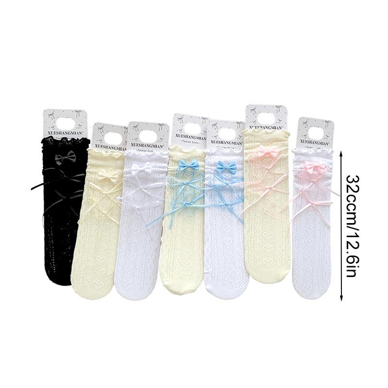 1Pair Lace Stockings Fairyism Sweat Absorption Sweet Middle Cylinder Korean Series Transparent Pile Socks Butterfly Knot