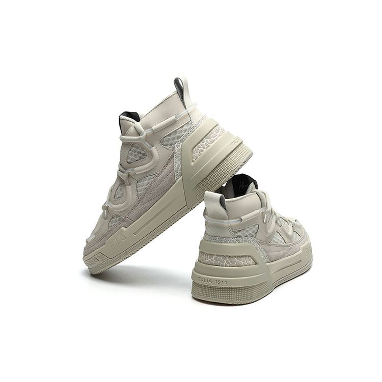 FILA Heritage Series Mesh Leather Round Toe Mid-Top Retro Basketball Shoes Men sneaker Feather-Gray F12M141201FLF