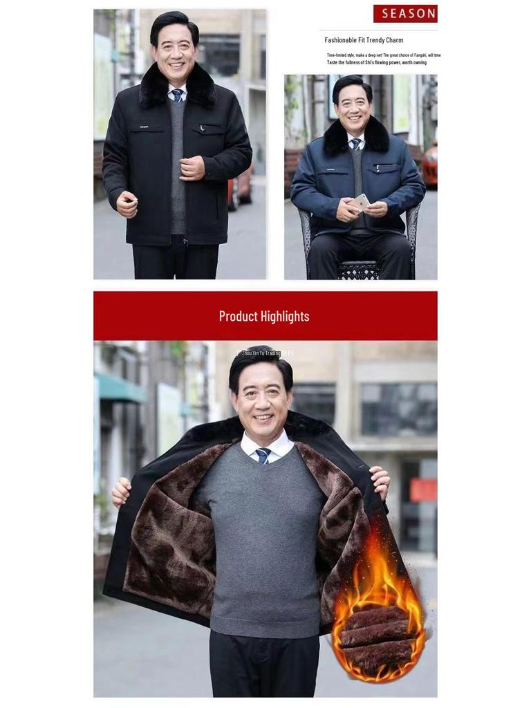 Men's Thick Velvet-Lined Winter Coat for Middle-Aged and Elderly