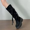 Winter Platform Tassel Women Western Cowboy Elegant Slip on Thick Sole Knight Long Botas De Mujer for Adult Women