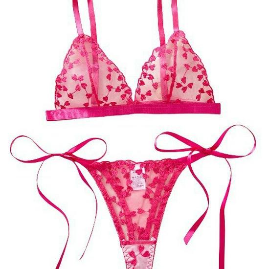 European & American Autumn Love Heart Bowknot Lingerie: Sexy Sheer Embroidered Design