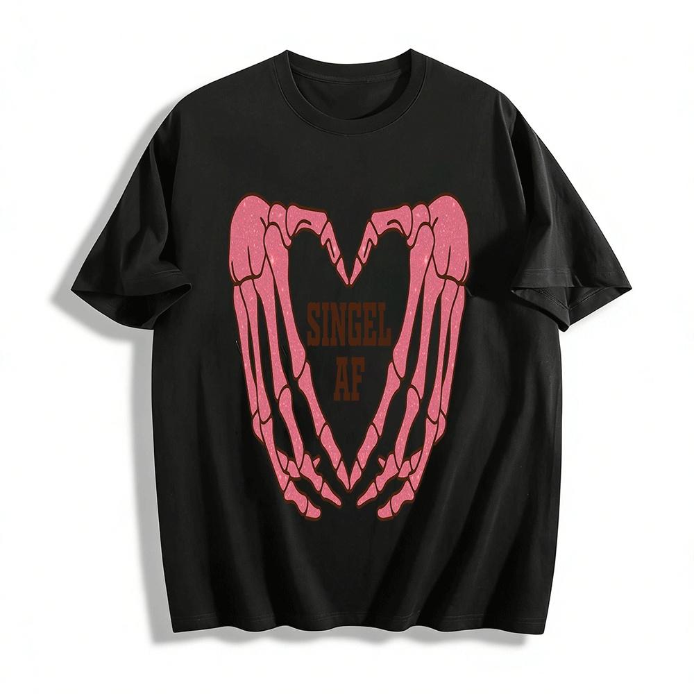 Single AF Skeleton Hands Heart Print Statement Top Pure cotton T-shirt XXS