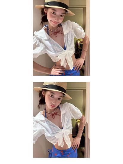 Conservative Four-Piece Sun Protection Long Sleeve Skirt Bikini - French Style