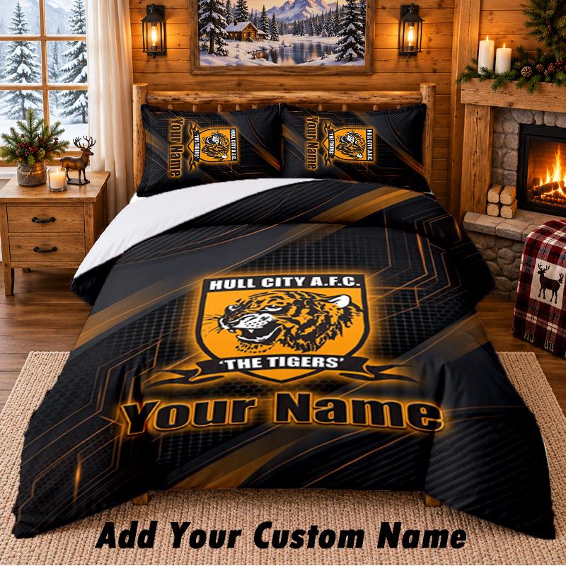 Hull FC Pattern Bedding 3Pcs Set Custom Name, Bed Sheet And Pillowcases For Home Bedroom