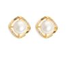 LNCHRAN Gold Rhombus Frame Faux Pearl & Zirconia Stud Earrings
