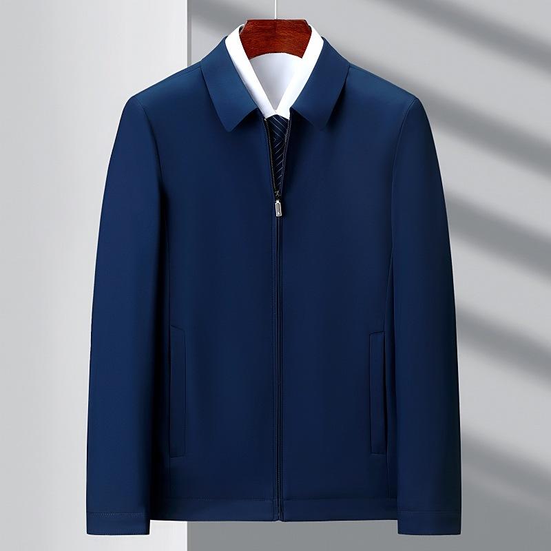Jaquetas masculinas de alta qualidade para primavera e outono, jaquetas masculinas de seda amora com lapela casual para pais de meia-idade e idosos