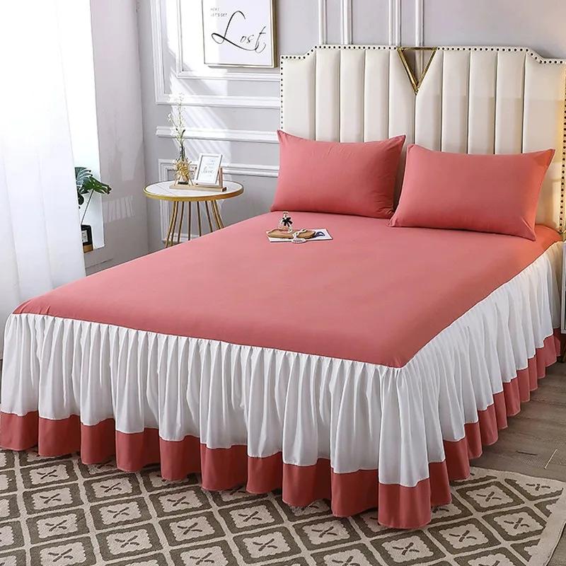 3 Pcs Solid Color Bedspread on The Bed Home Knit Dust-proof Smooth Cotton Bed Cover for Queen/King Size Bed