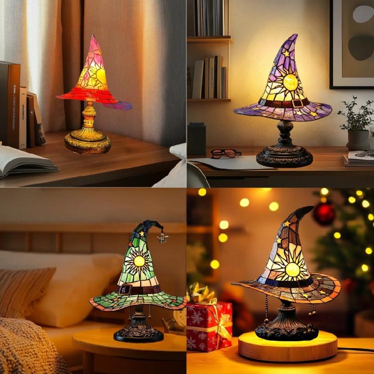 Witch Hat Nightlight USB Powered Handmade Resins Wizard Hat Table Lamp Ornament for Halloween Decoration Gift Giving