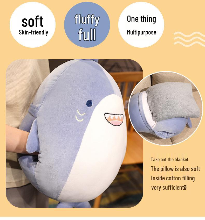 Hand-Warmer Yellow Duck Shark Plush Toy & Blanket - Cute, Soft, Insertable, Ideal for Nap Time or Air-Conditioned Rooms