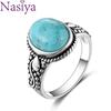 S925 Silver Oval Natural Turquoise Ring for Men and Women