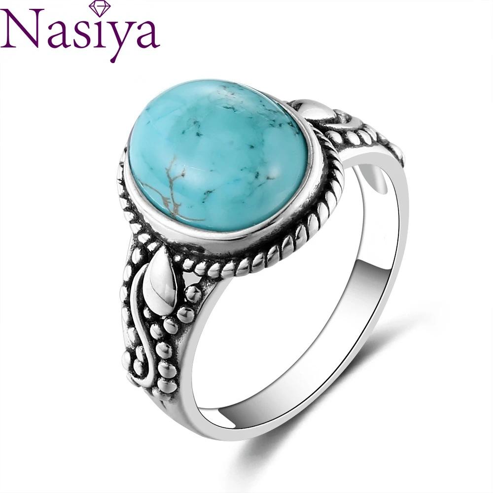 S925 Silver Oval Natural Turquoise Ring for Men and Women