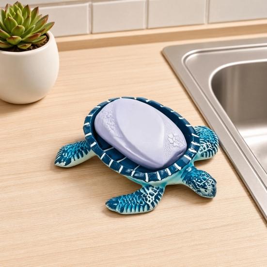 Turtle Soap Box, with Drainable Design, Resin Tortoise Soap Dish, Durable Decorative Soap Saver for Bathroom Kitchen Countertop