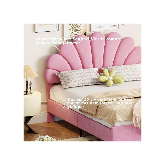 Dvoulůžko čalouněné - MUVOE - 140 x 200 cm - Květinové čelo postele - Robustní MDF - Snadná montáž