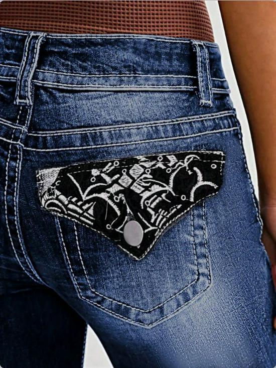 ATC50222 Damen Retro Bestickte Gerade Geschnittene Po-Hebende Jeans