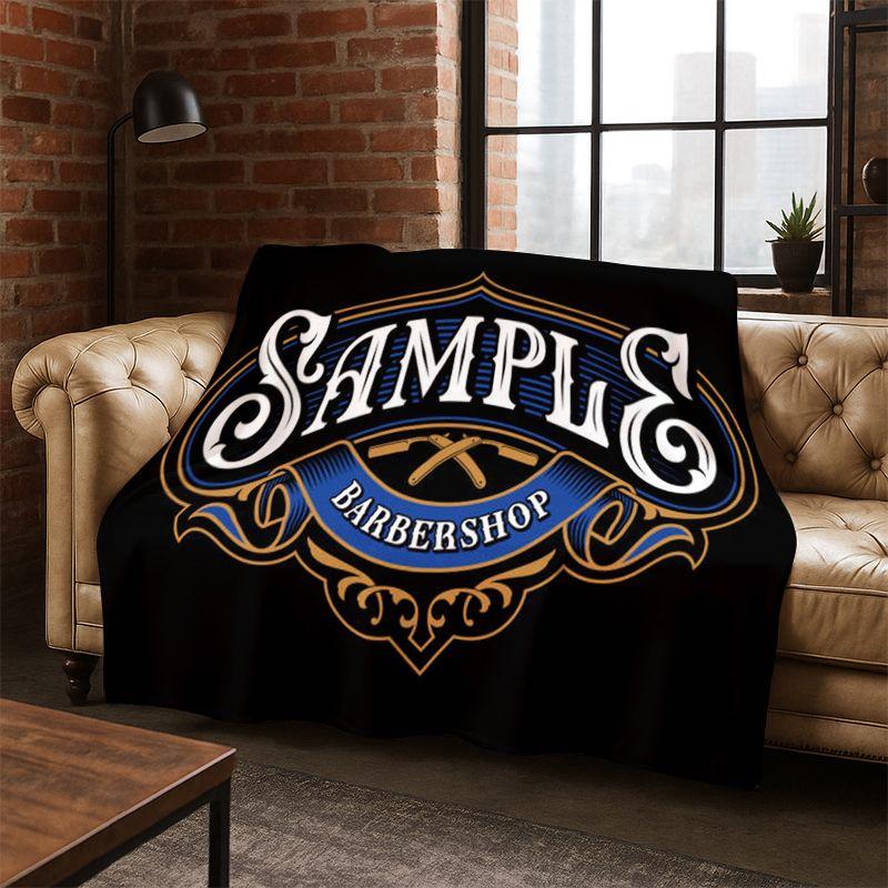Vintage Barber Shop Logo Cartoon Flannel Blanket Soft Warm Throw Blanket for Bedroom Living Room Bed Travel Camping Picnic Gift
