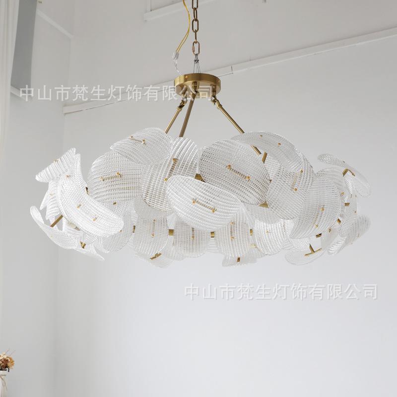 Glass Petal Ceiling Chandeliers 2024 New LED Lights Luxury Long Hanging Lamps Modern Home Decoration Lustres for Dining Table