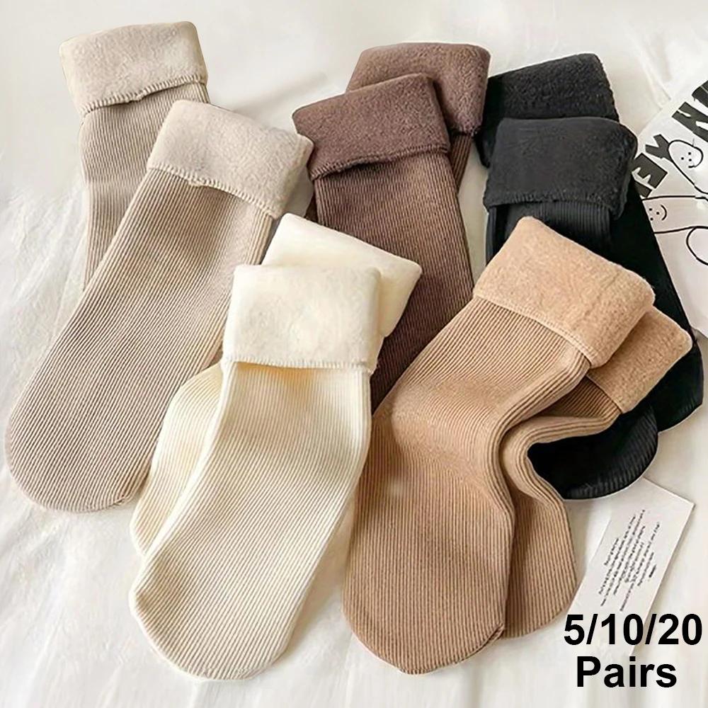 Women Winter Warm Thicken Cashmere Wool Velvet Short Socks Thermal Boot Liner Home Floor Nylon Socks